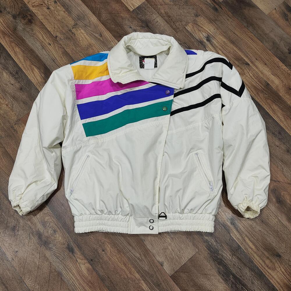 Vintage Tyrolia By HEAD Jacket Womens Large White Striped Retro Ceitech Ski 80s